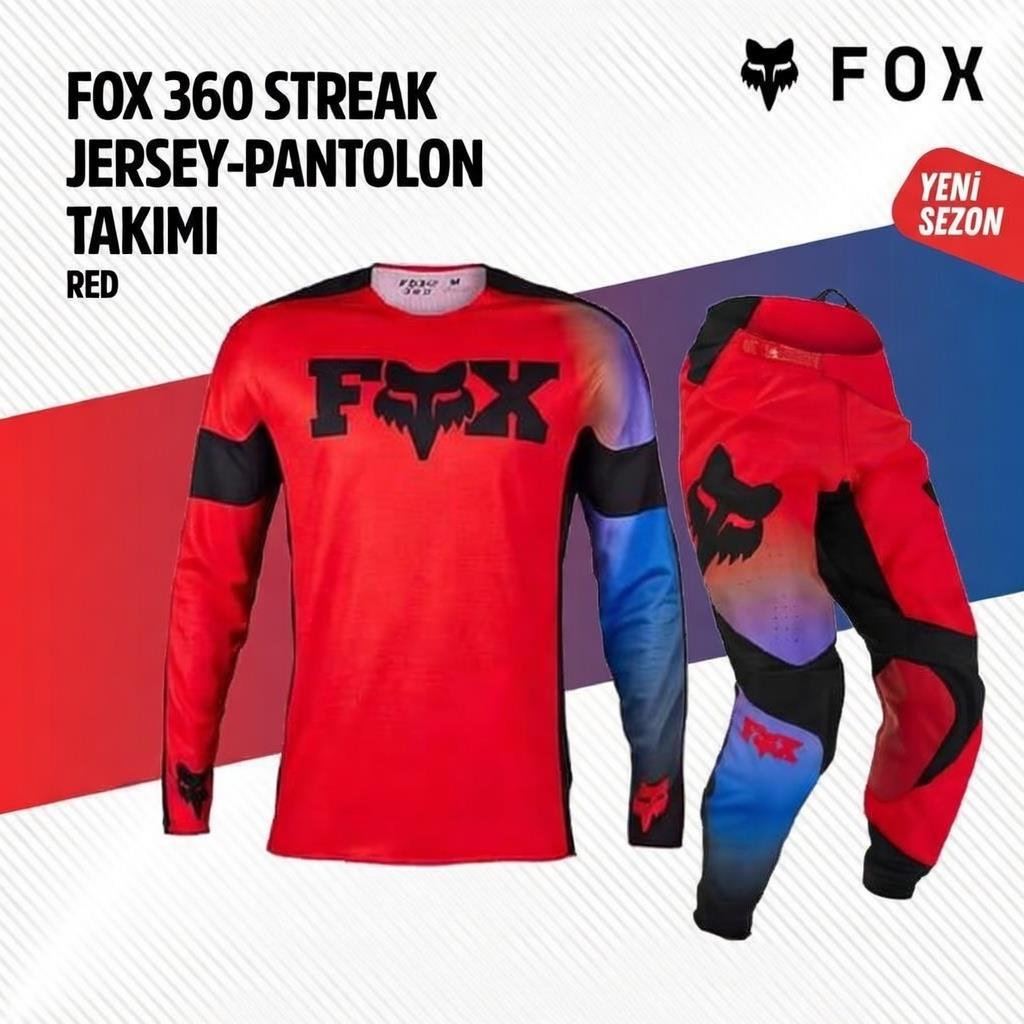 Fox Kırmızı Mavi Jersey Pantolon Takımı