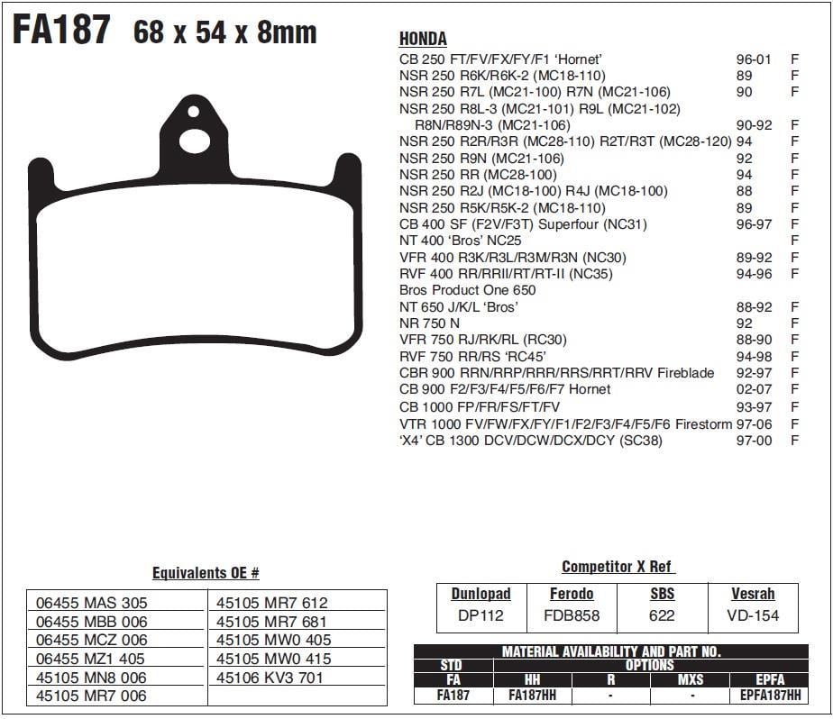 HON. CB 900 02-07 EBC ÖN FREN BALATASI