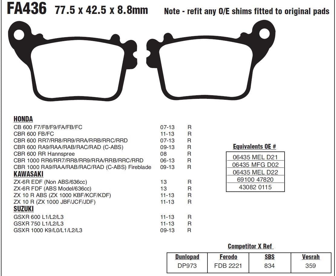 HON. CBR 1000 06-18 EBC ARKA FREN BALATASI