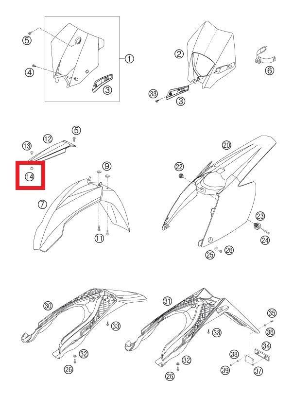 SCREW FEND. BRACE M8X9 WS=17 KTM ORJ YP A2