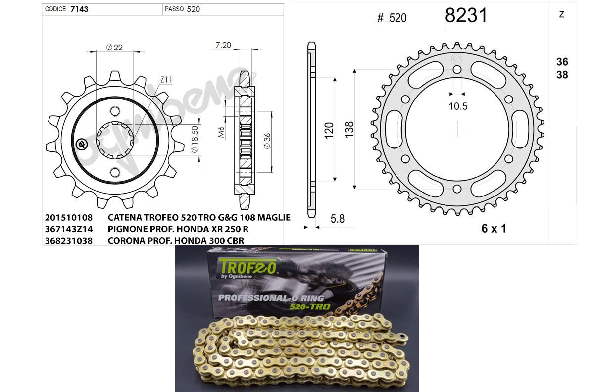 TROFEO DİŞLİ ZİNCİR KİT HONDA 250 CBR R