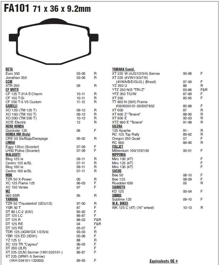 YAM. XT 600 E 92-03 EBC ARKA FREN BALATASI