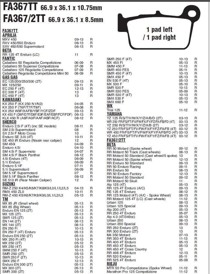 YAM. YZ250 03-18 EBC ARKA FREN BALATASI