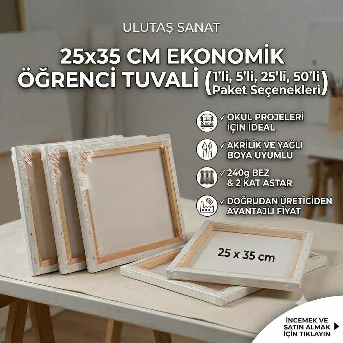 25x35 cm Tuval | Ekonomik Öğrenci Tuvali | 1li, 5li, 25li, 50li Paket | Ulutaş Sanat