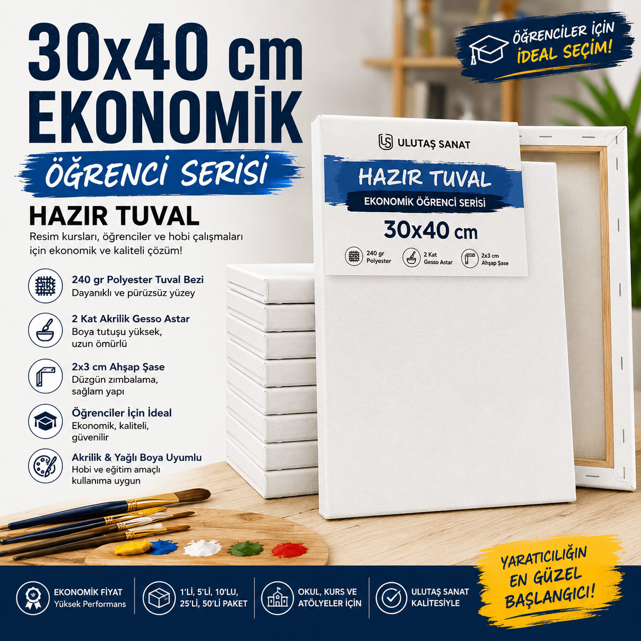 30x40 cm Tuval - Hazır Tuval | Ekonomik Öğrenci Serisi
