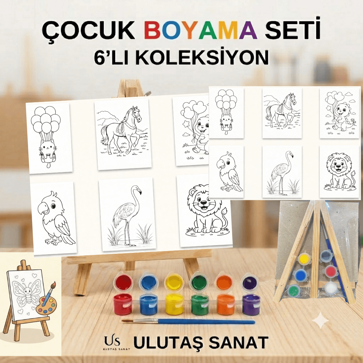 Şövaleli Çocuk Boyama Seti 6lı Hayvanlar Serisi - Ulutaş Sanat