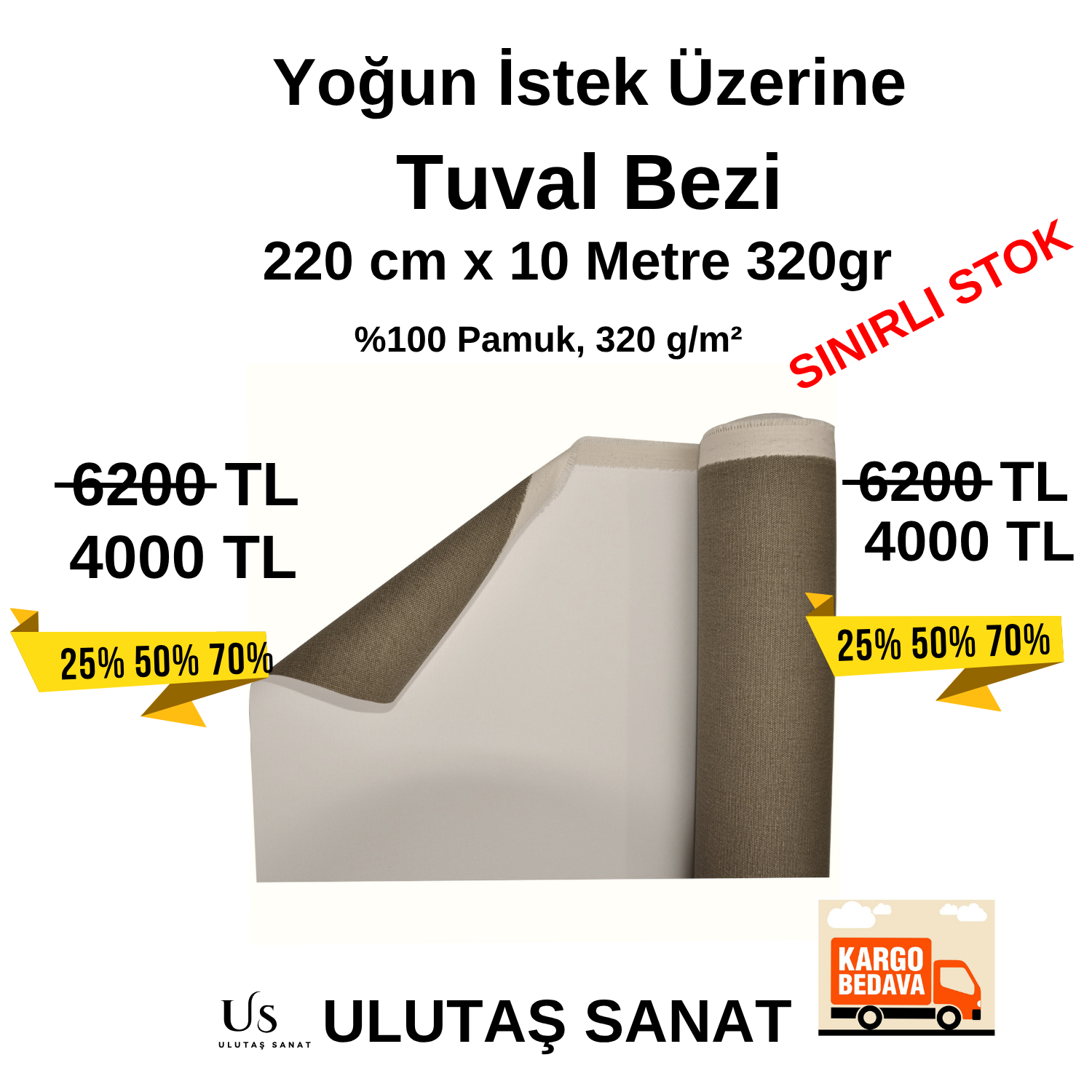 Tuval Bezi 220 cm x 10 metre 320 gr