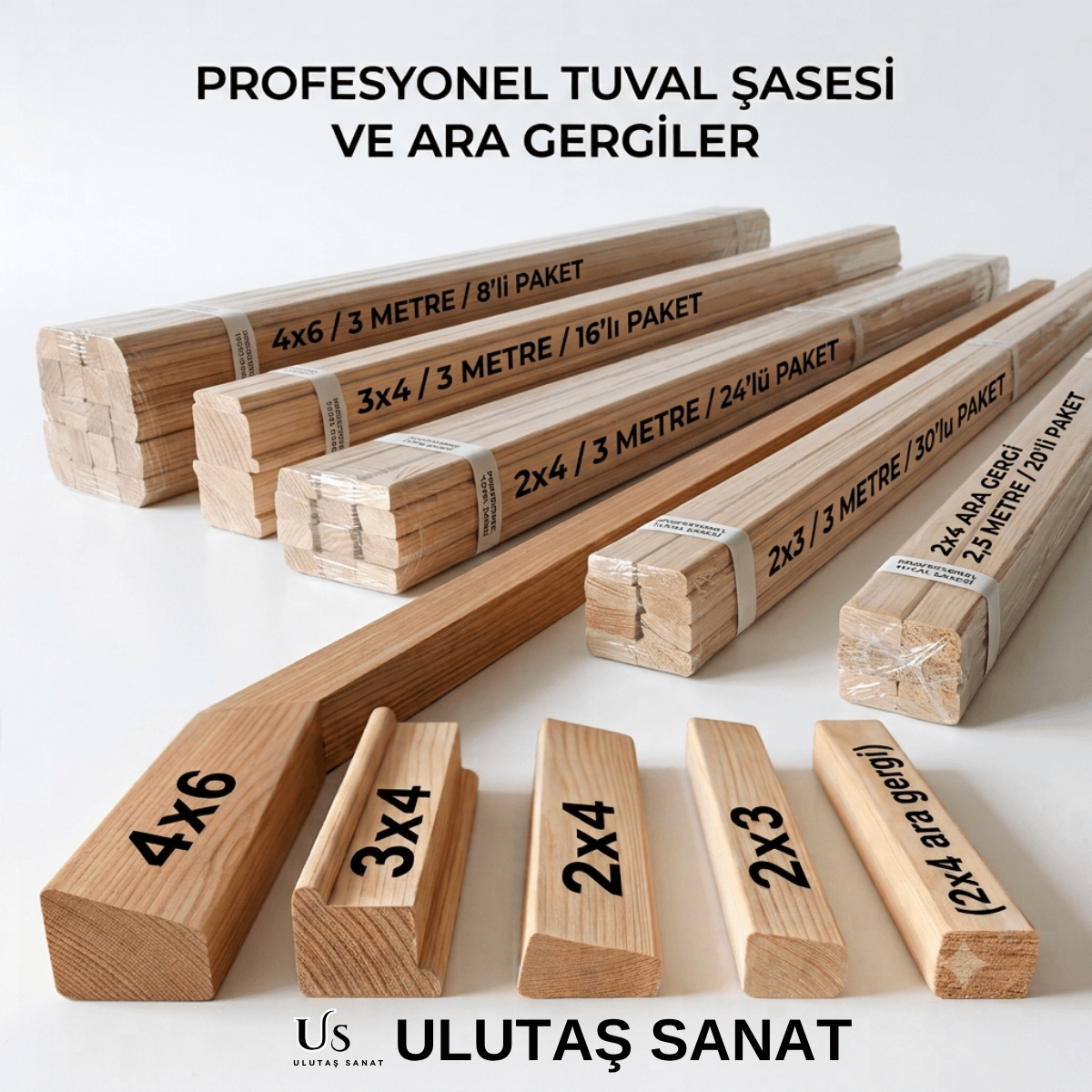 Tuval Şase Çıta (Çubuk) 2x3 cm 3 Metre 30 Adet | Ulutaş Sanat