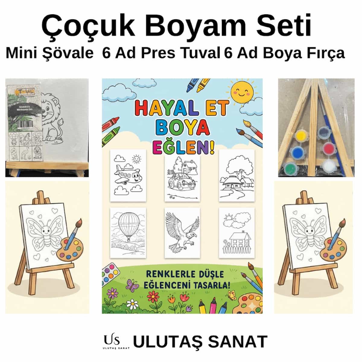 şövaleli mini tuval seti, 6lı mini tuval boyama seti