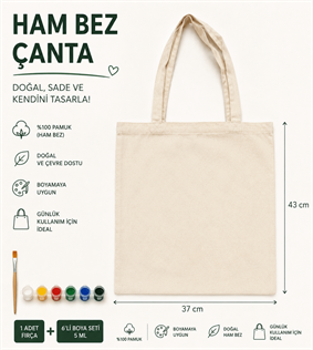 Boyanabilir Ham Bez Çanta Seti (6 Boya + 1 Fırça)