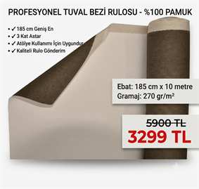 Tuval Bezi 185 cm x 10 Metre 270 gr | %100 Pamuk Profesyonel Kalın Dokulu Tuval Kumaşı