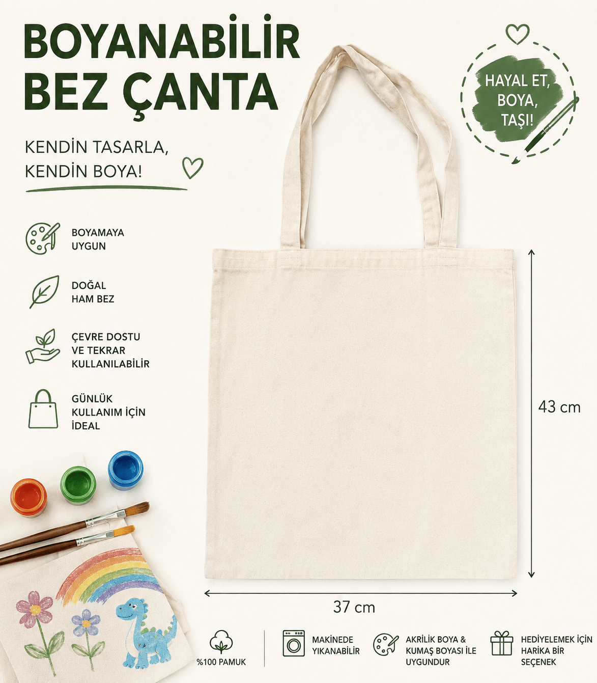 Boyanabilir Ham Bez Çanta
