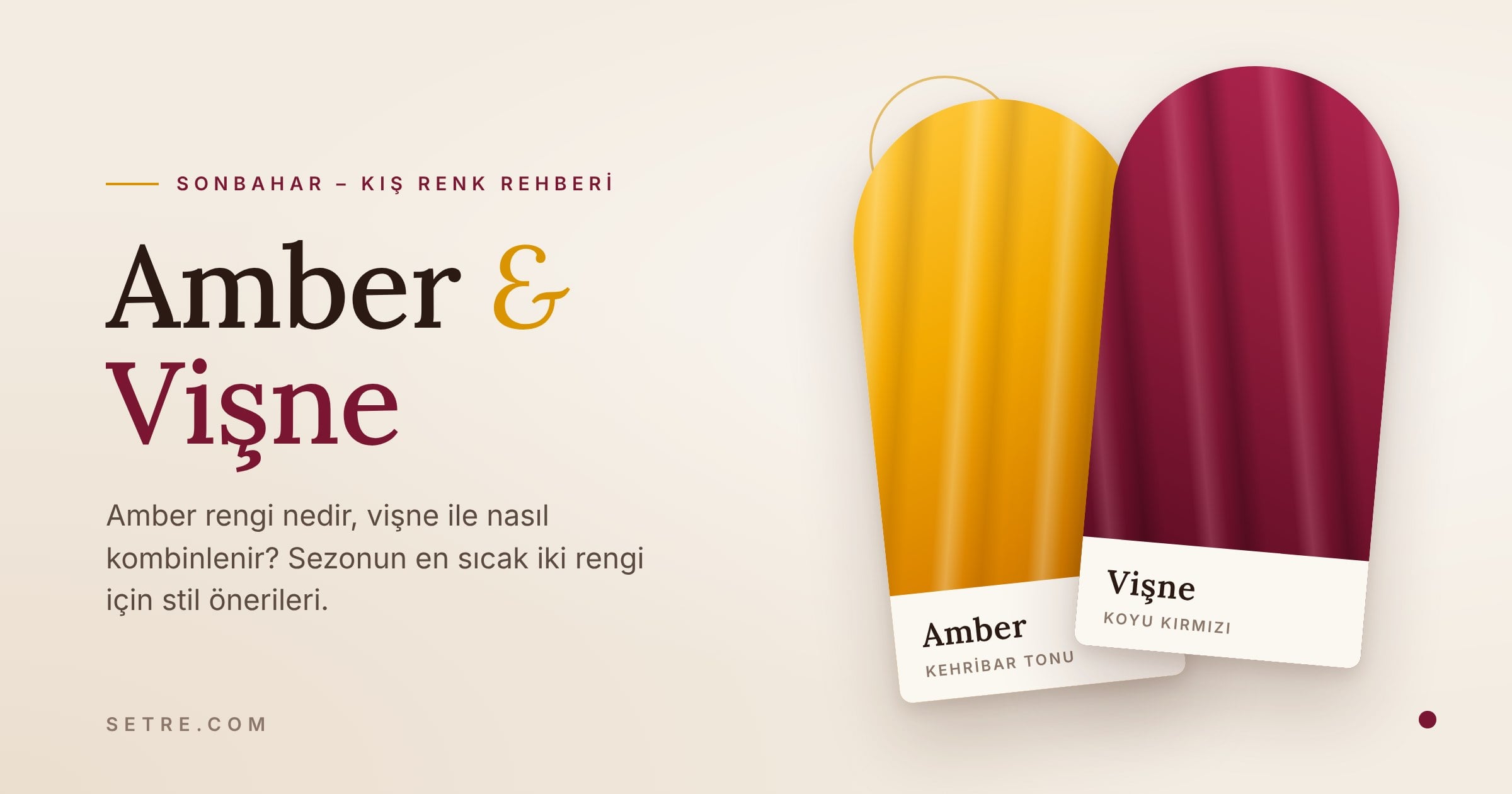 Amber rengi ve vişne rengi kumaş renk kartları – sonbahar-kış renk rehberi