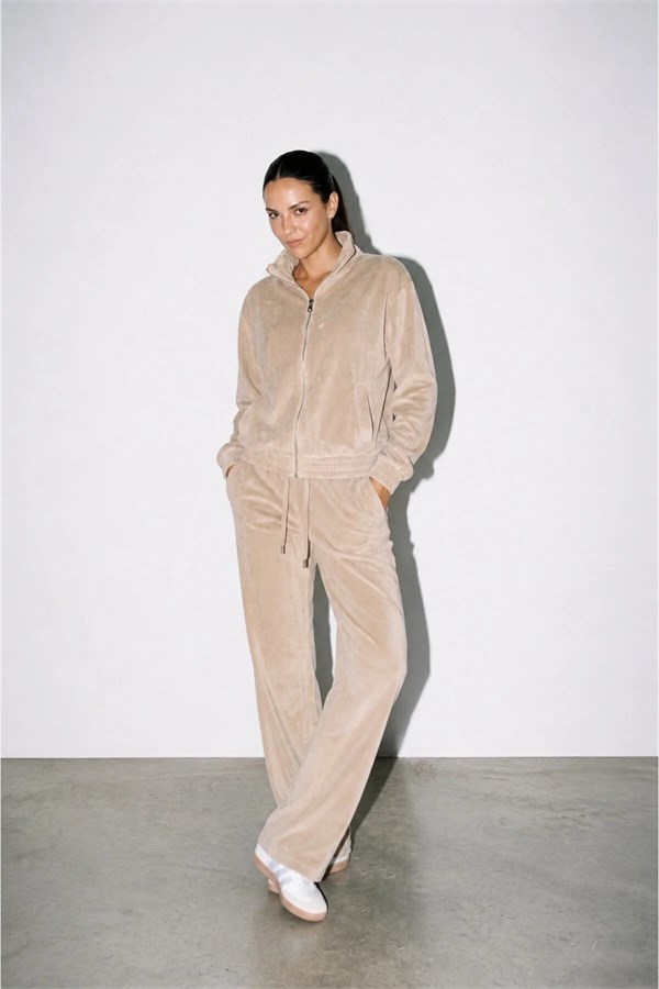 Kahve Amia&Co Oversize Fermuar Detaylı Sweatshirt Ve Bol Kesim Eşofman Takımı