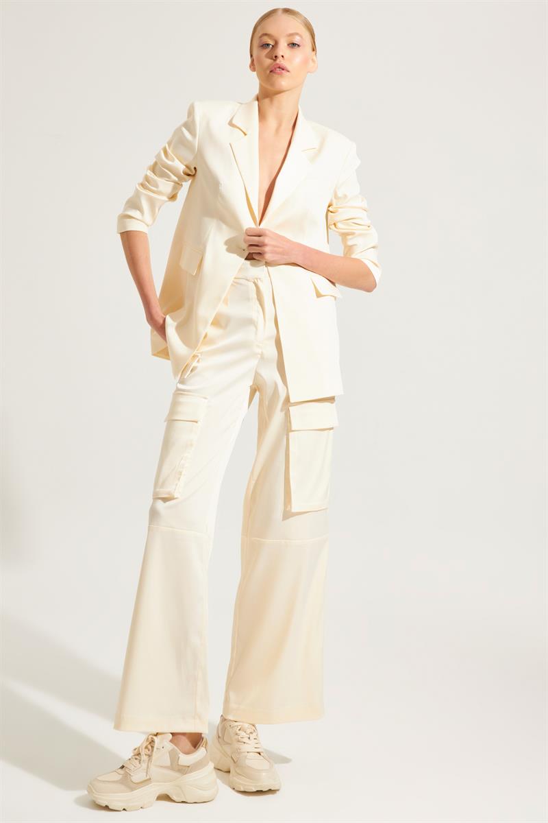 Krem Tek Düğme Detaylı Blazer Ceket Kadın Kategorisiz modelleri