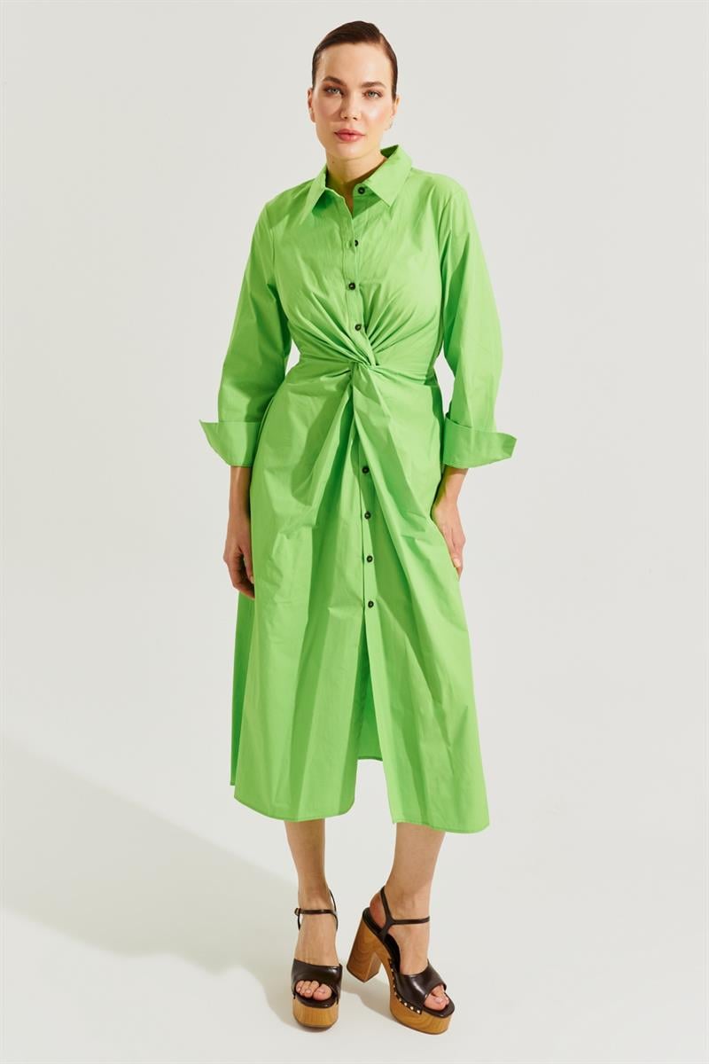 Yeşil Bel Detaylı Düğmeli Ve Büzgülü Elbise Kadın Kategorisiz modelleri