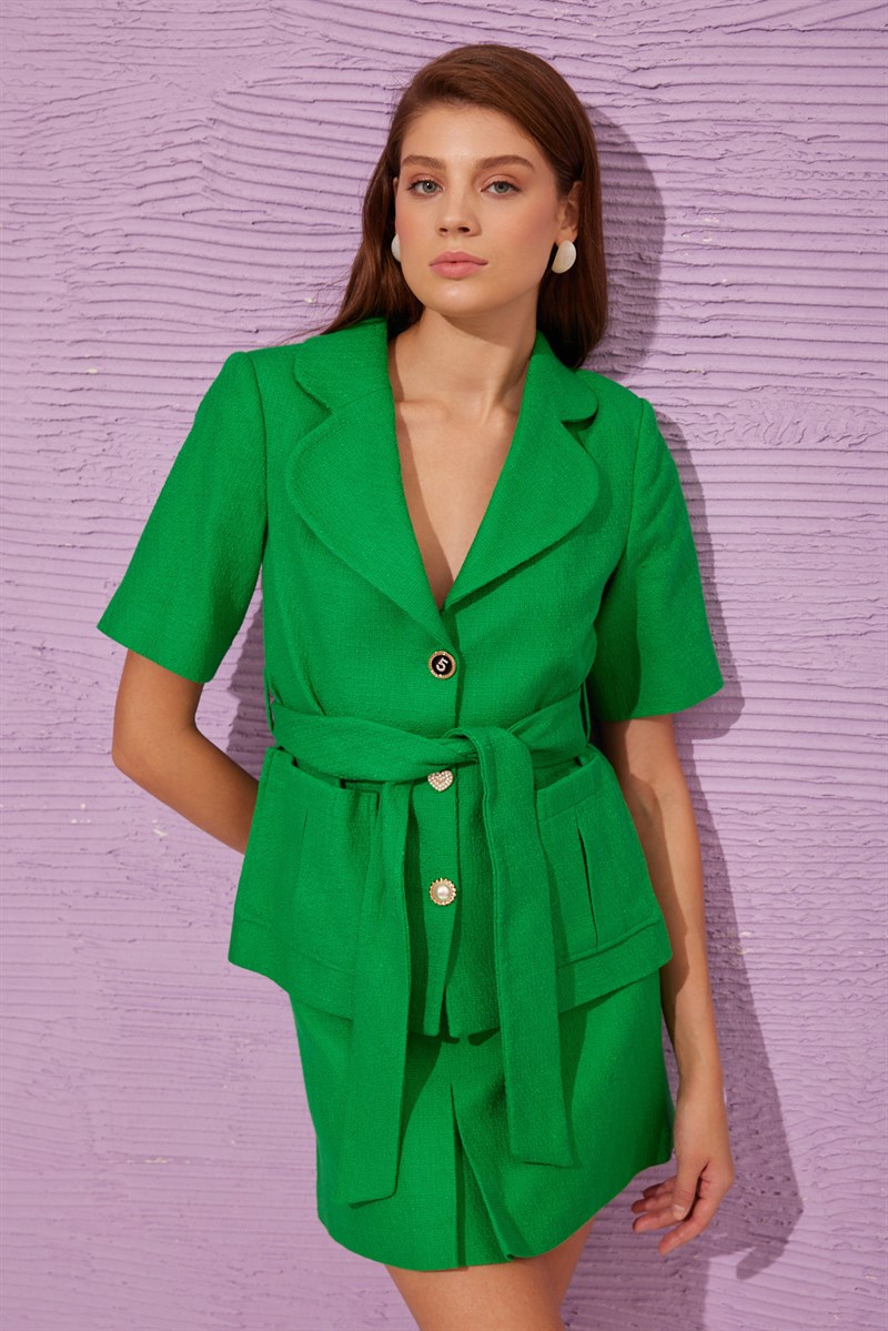 Yeşil Mini Boy Yırtmaçlı Etek  Kadın Kategorisiz modelleri