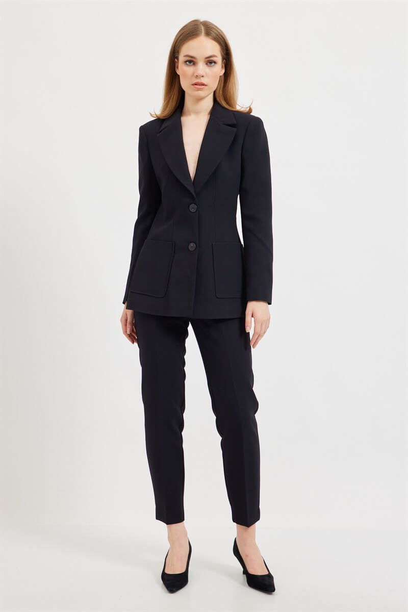 Kadın Siyah Büyük Cepli Blazer Ceket Pantolon Takım ST070W60266001 | Setre