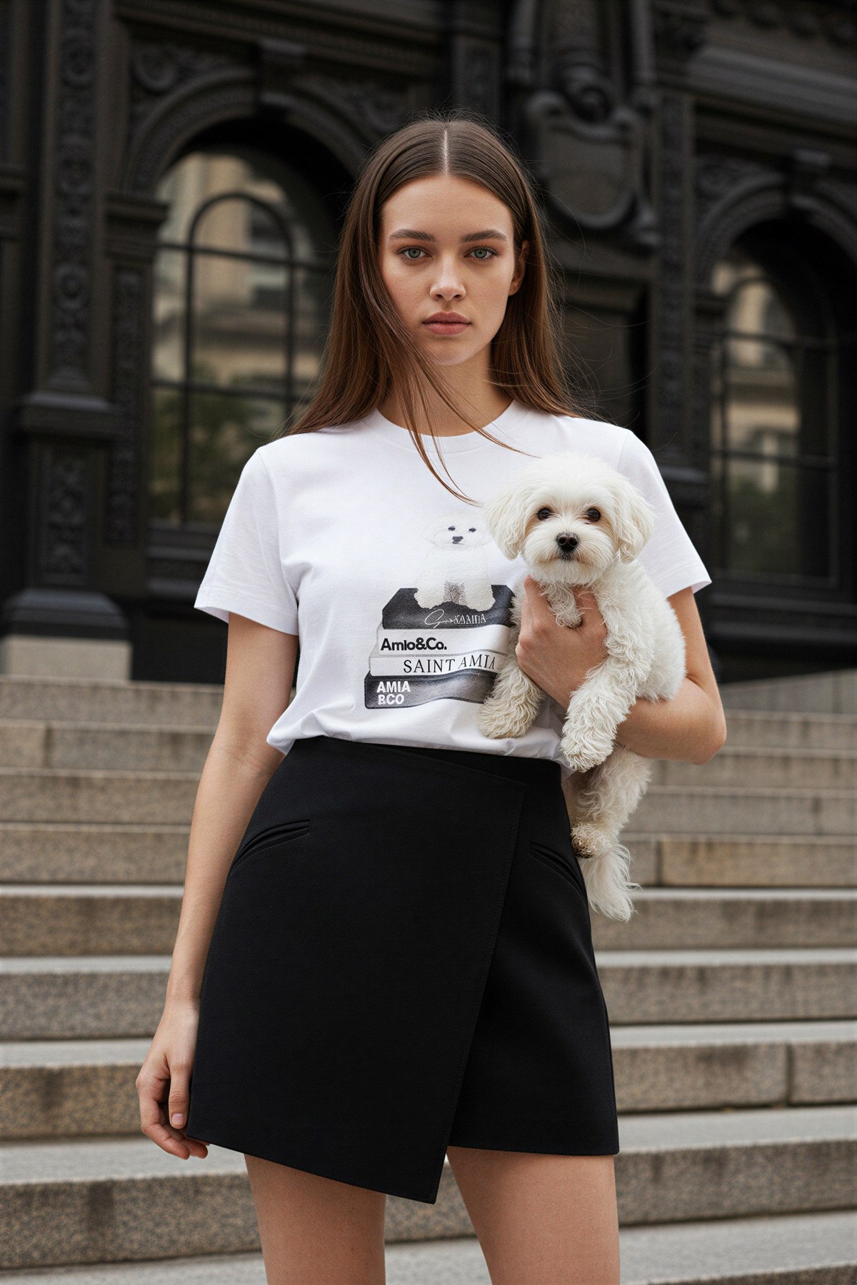 Ekru Amia&Co Marka Bisiklet Yaka Baskılı T-Shirt