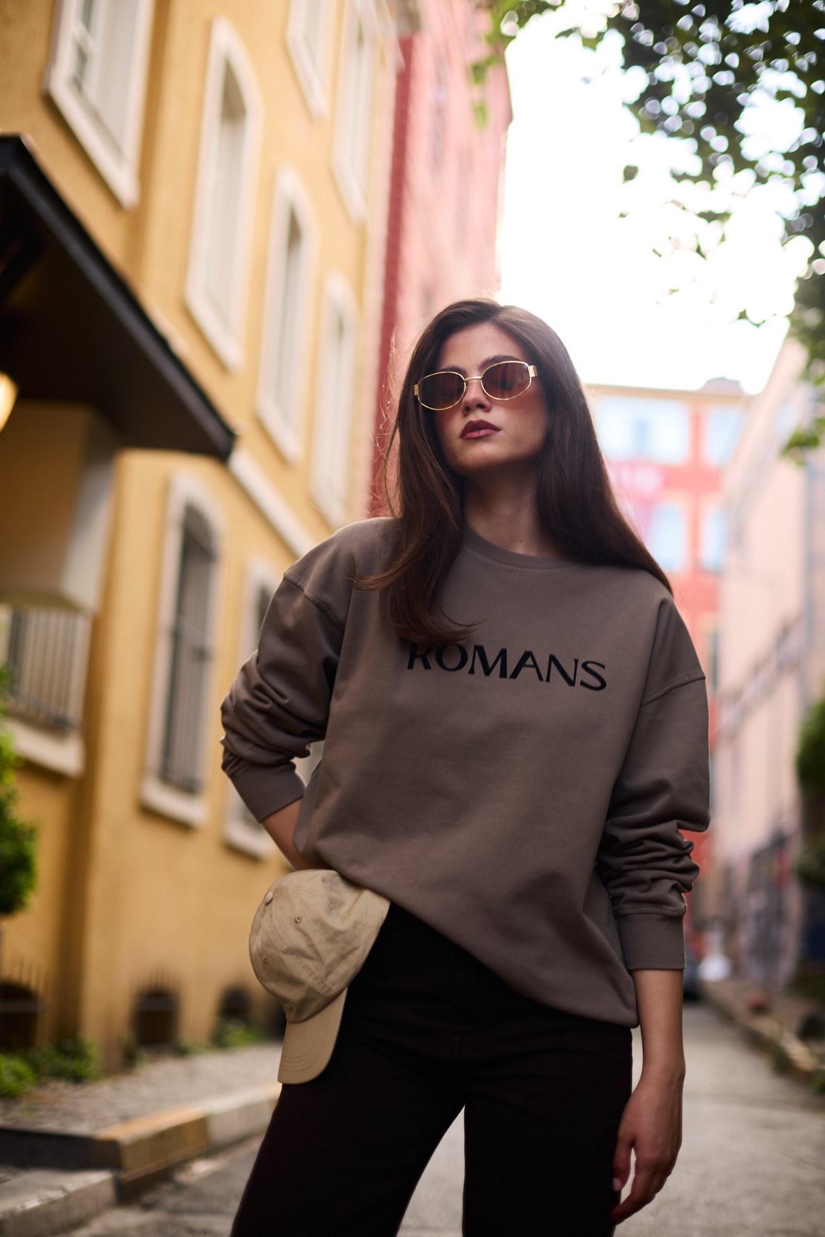 Haki Amia&Co Marka %100 Pamuklu Bisiklet Yaka Baskı Detaylı Uzun Kollu Sweatshirt