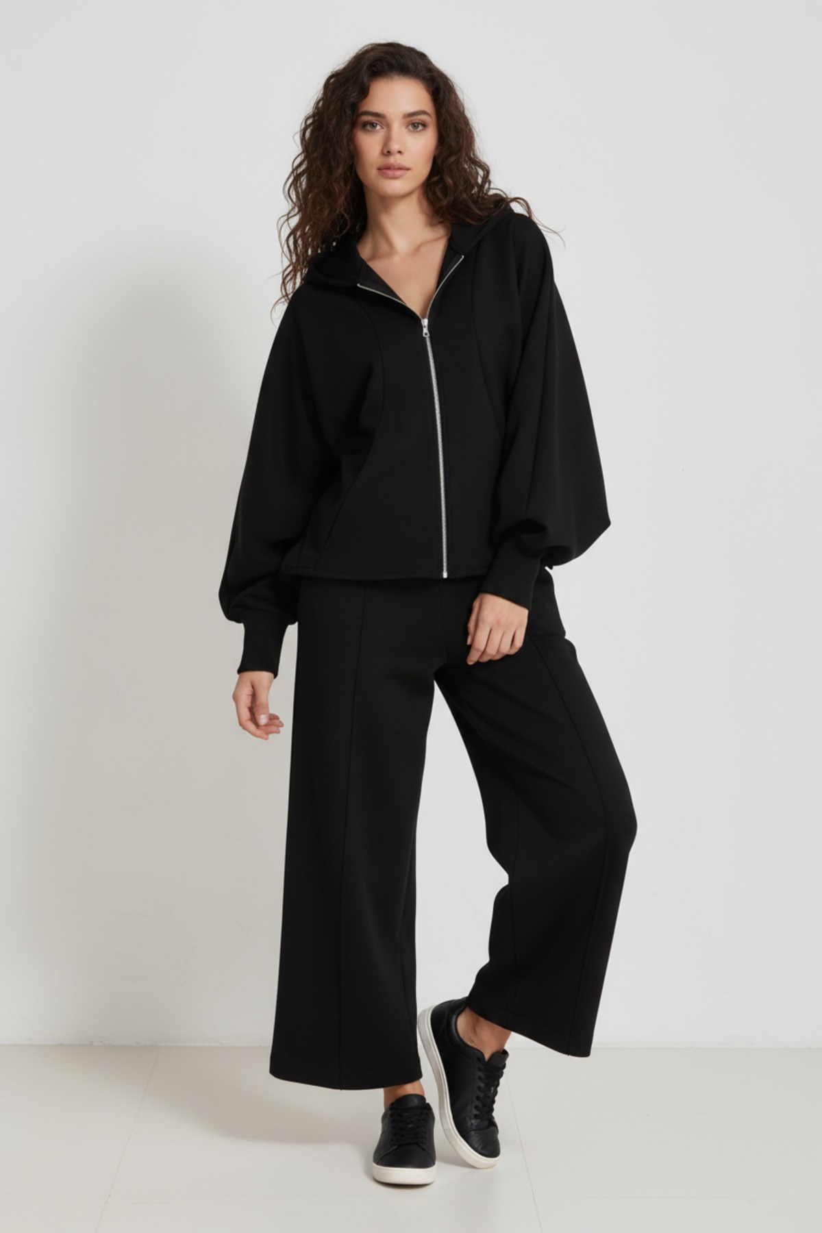 Siyah Amia&Co Marka Çift Fermuar Detaylı Sweatshirt