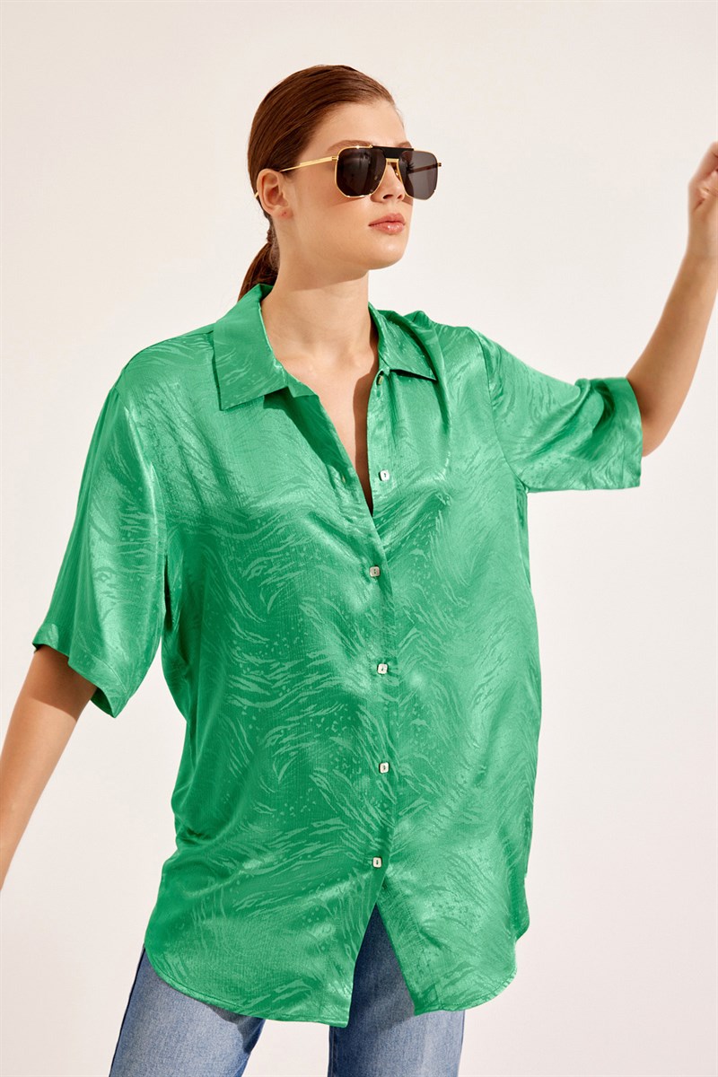 Kadın Yeşil Rahat Kesim Trend Gömlek ST070S55305001 | Setre