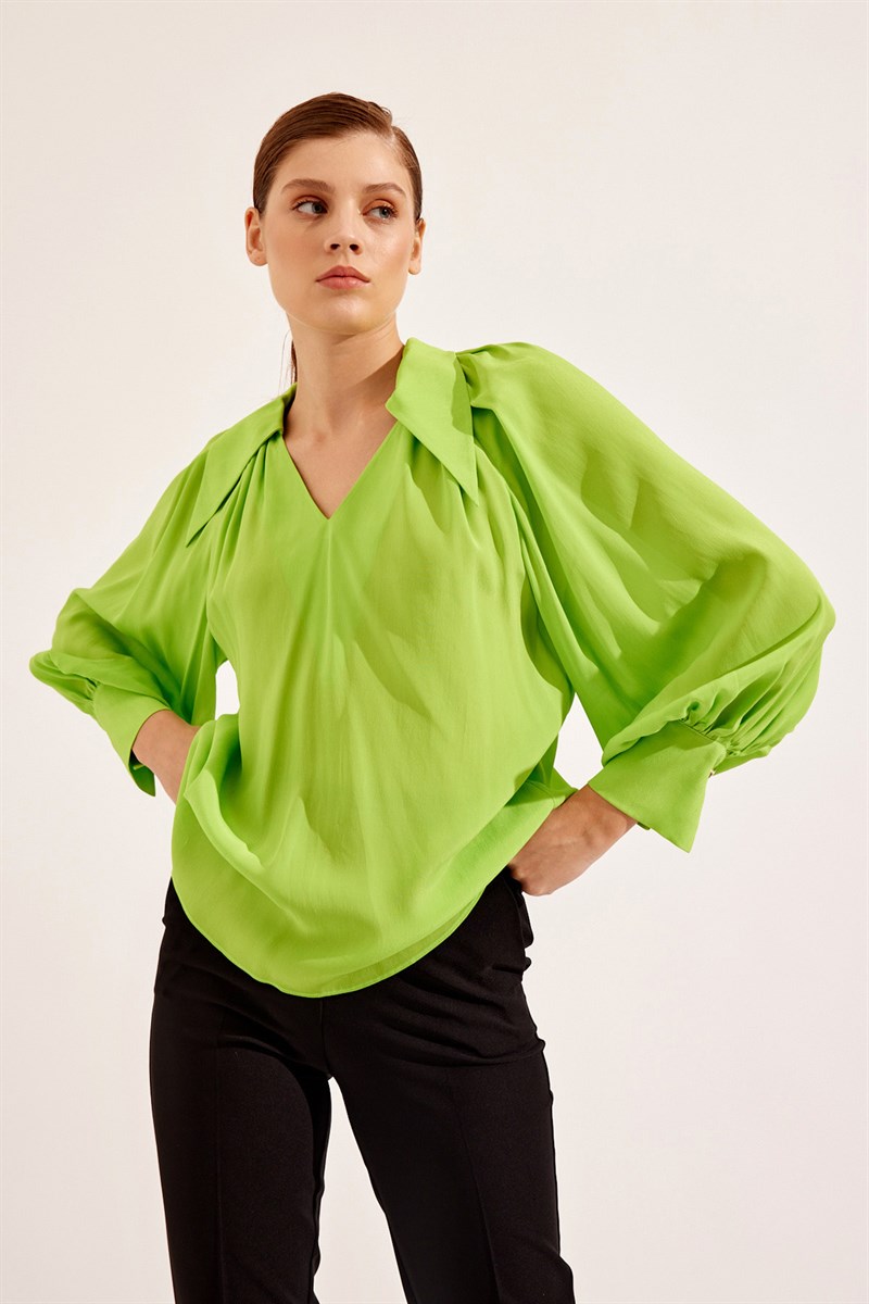 Kadın Yeşil Yaka Detay Rahat Kesim Bluz ST070W30777001 | Setre
