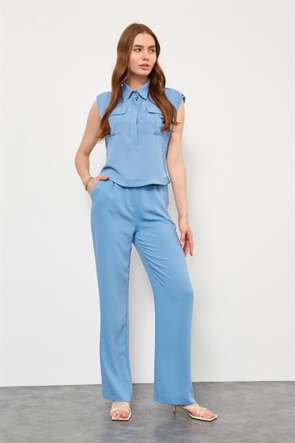 Kadın Mavi Gömlek Pantolon İkili Takım ST060S60084002 | Setre