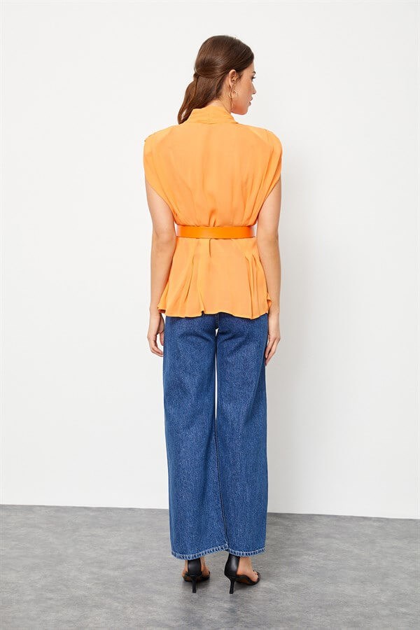 Kadın Oranj Jorjet Vatkalı Kruvaze Bluz ST060S3052301 | Setre