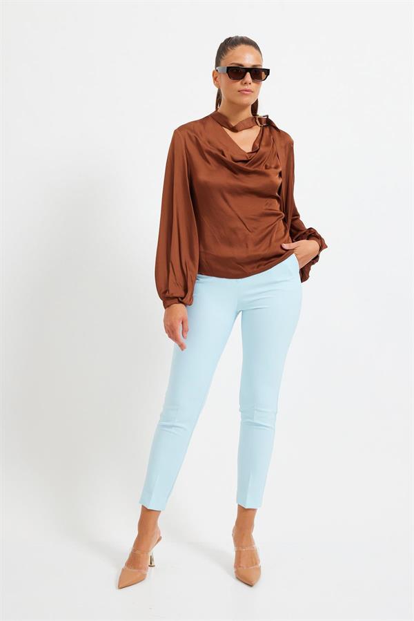 Kadın Kahverengi Balon Kol Detaylı Bluz ST060S30721001 | Setre