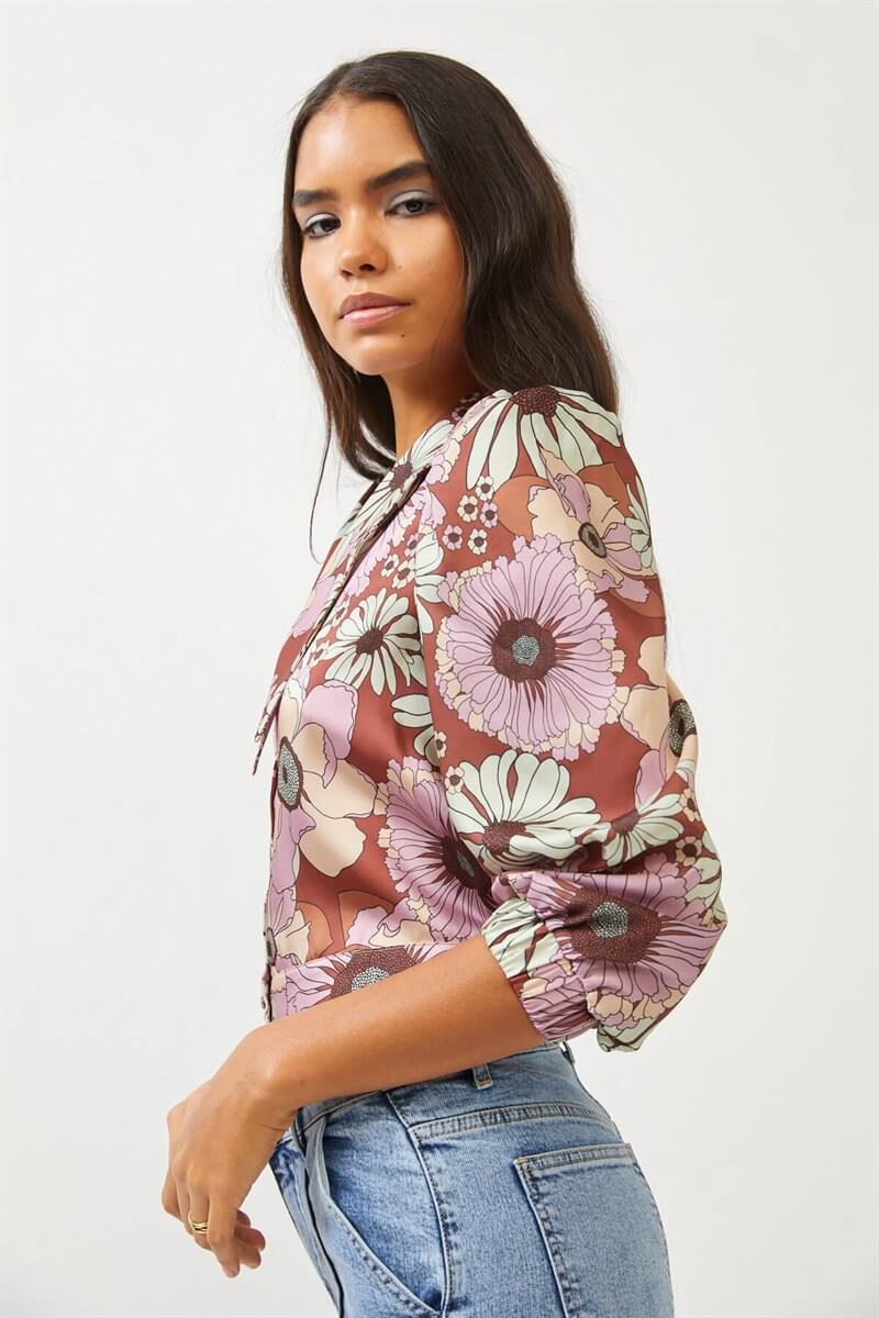 Kahve Beli Lastikli Floral Desen GömlekST060S55179001