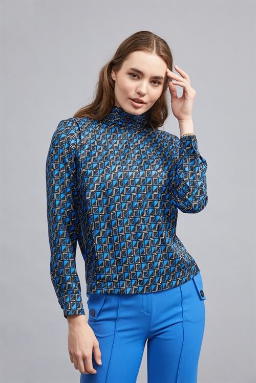 Mavi-Siyah Geometrik Desen BluzST060W30606001