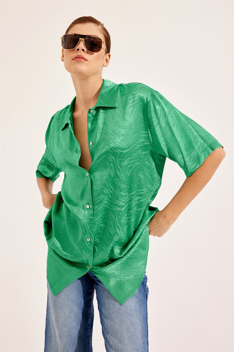 Yeşil Rahat Kesim Trend Gömlek Kadın Gömlek modelleri