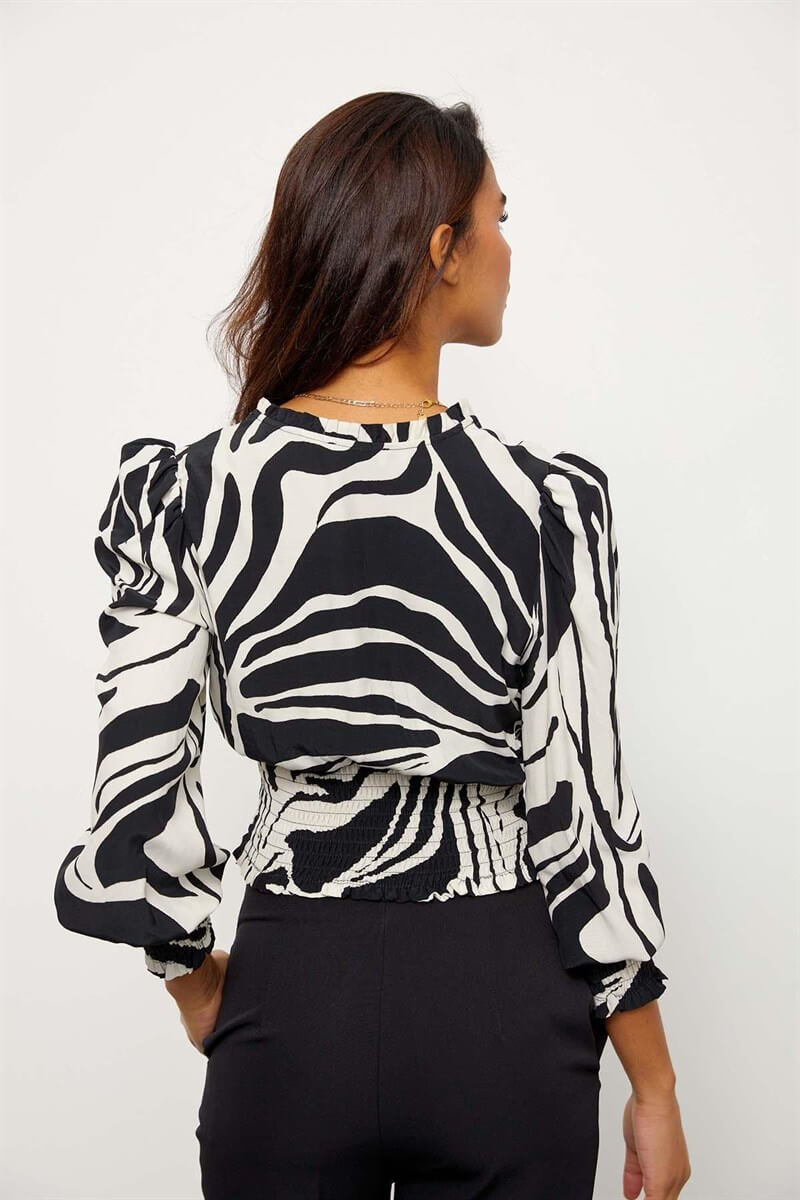 Siyah-Beyaz V Yaka Zebra BluzST060S30563003