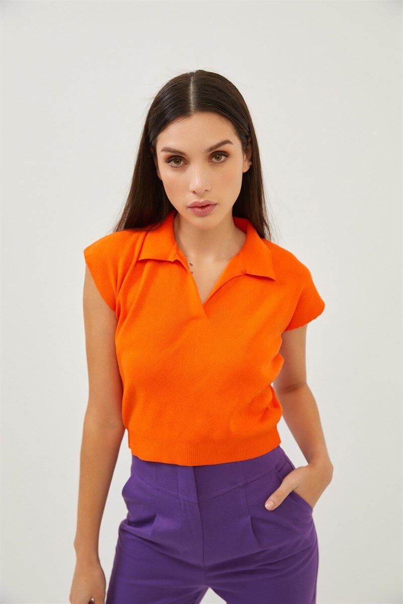 Turuncu Polo Yaka Kısa Kollu Triko BluzST070S94184002