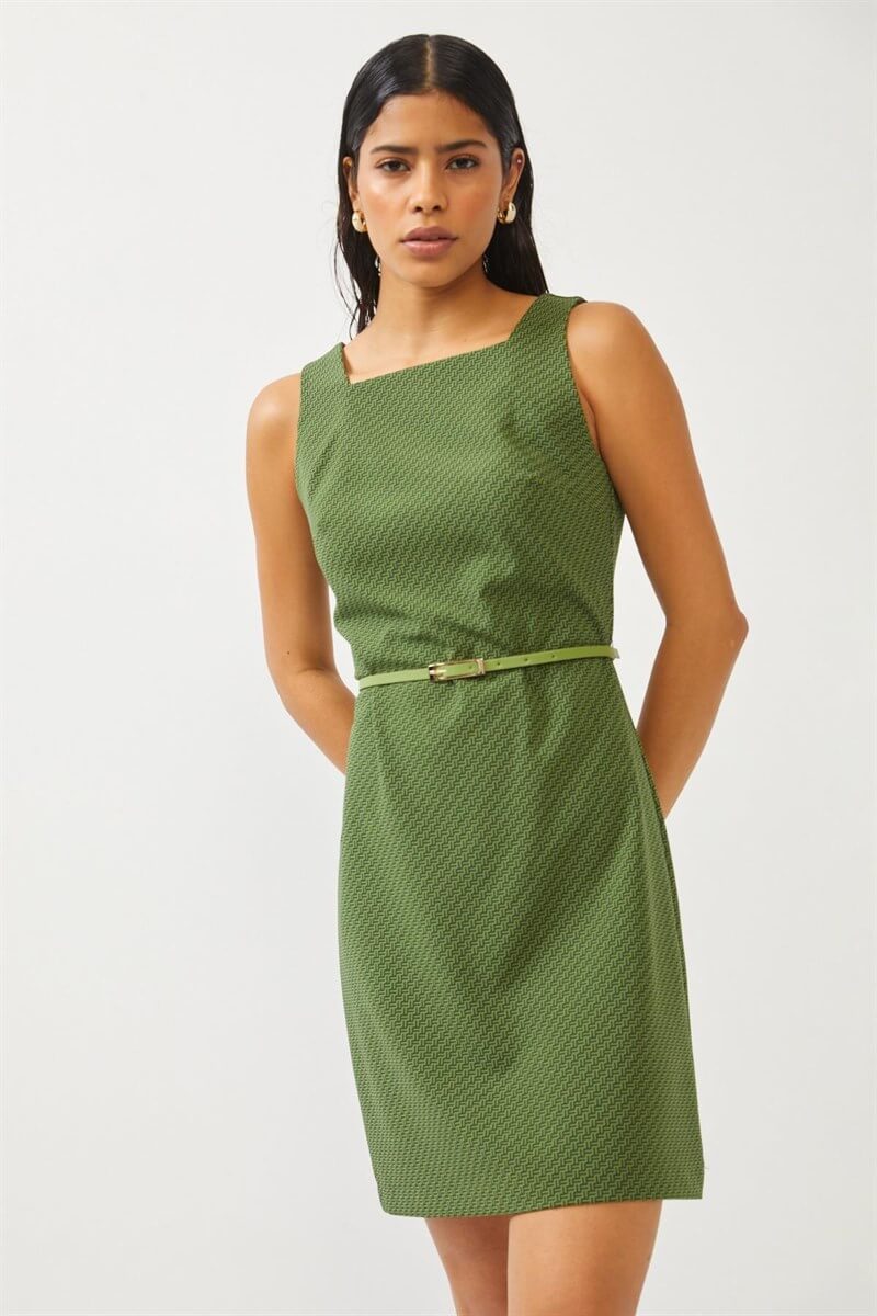 Yeşil Kemer Detaylı Kolsuz Mini ElbiseST060S40133401