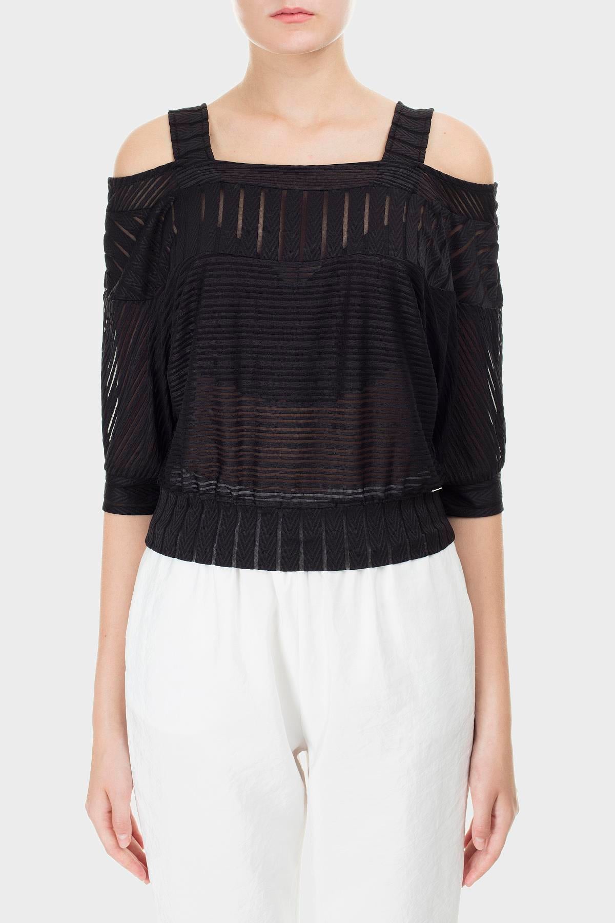 ASKI DETAYLI YARASA KOL CROP BLUZ