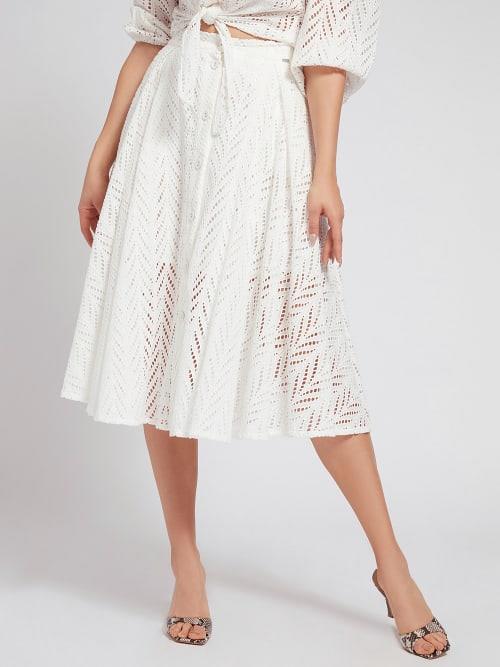 DÜĞMELİ DANTEL MİDİ ETEK