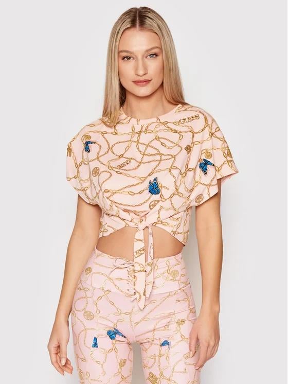 BİSİKLET YAKA DESENLİ CROP T-SHIRT