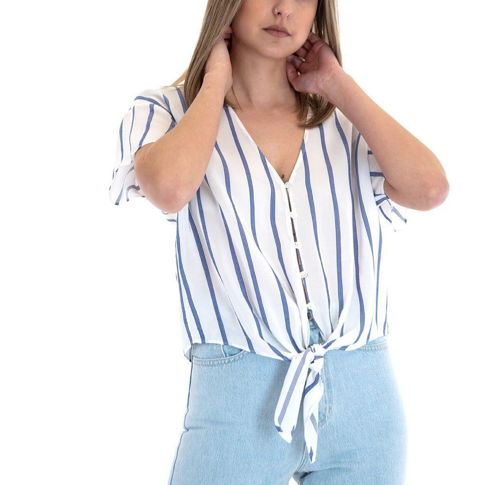 ÇİZGİLİ KISA KOL CROP GÖMLEK