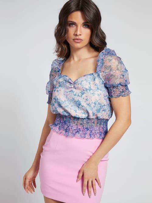 GUESS TÜL DETAYLI KISA KOLLU BLUZ