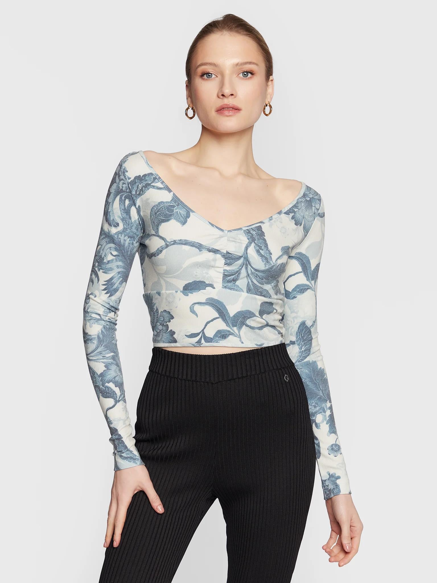 W3RP37KBKW0 GUESS UZUN KOLLU CROP T-SHIRT