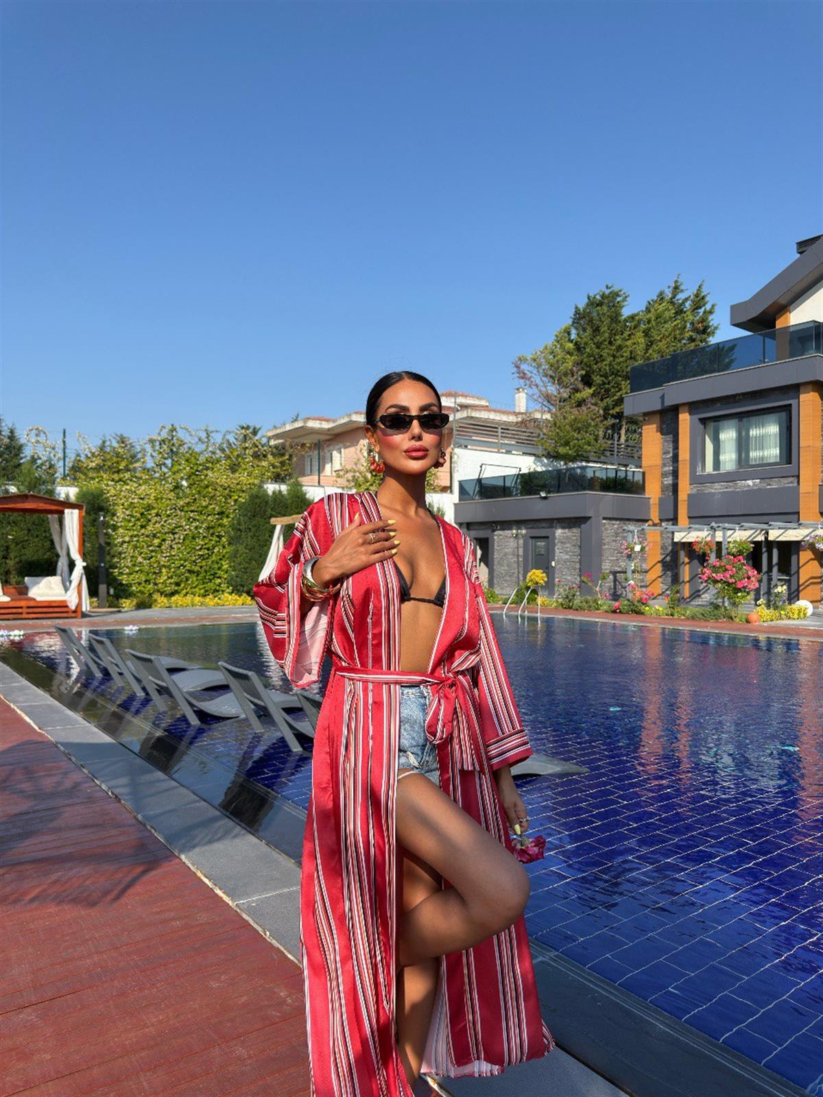 Lucinda Çizgili Kimono
