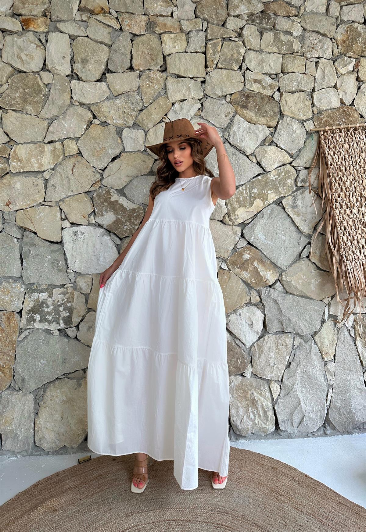 Beyaz Ultra Kalite Kolsuz Uzun Elbise | By Zehra Türk
