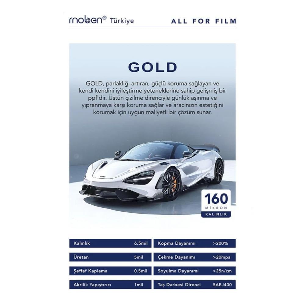 Moben PPF-TPU Gold Şeffaf Araç Boya Koruma Kaplama 160 Micron 15 Mt