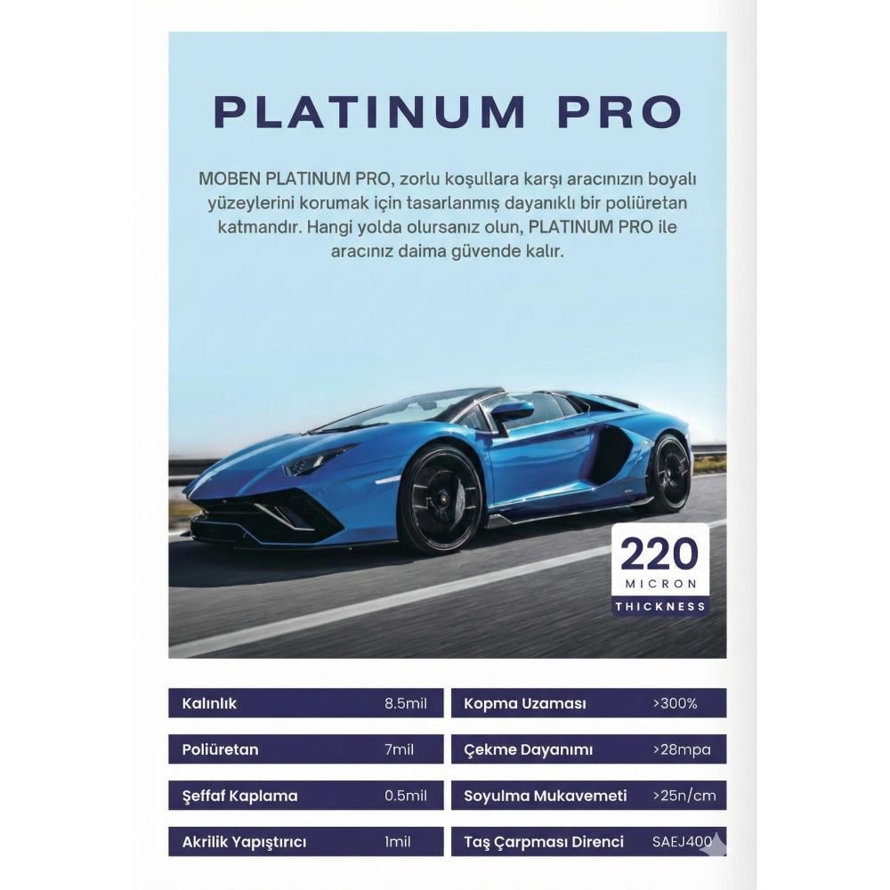 Moben PPF-TPU Platinum Pro Şeffaf Araç Boya Koruma Kaplama 220 Micron 15 Mt