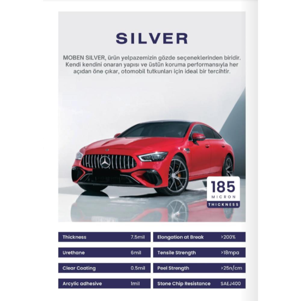 Moben PPF-TPU Silver Şeffaf Araç Boya Koruma Kaplama 185 Micron 15 Mt
