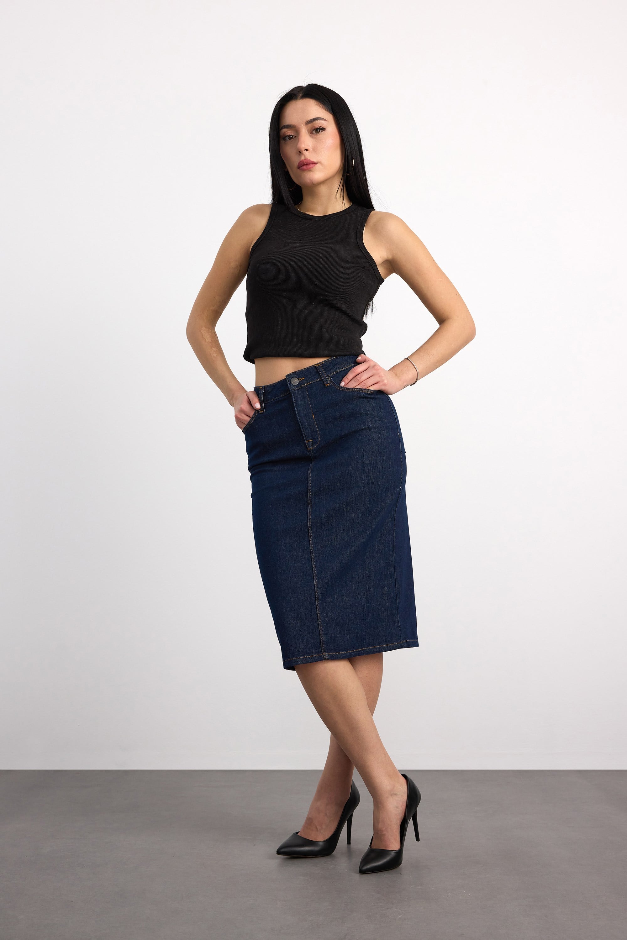 50286 73604 KADIN REGULAR FIT MIDI DENİM ETEK 50286-73604