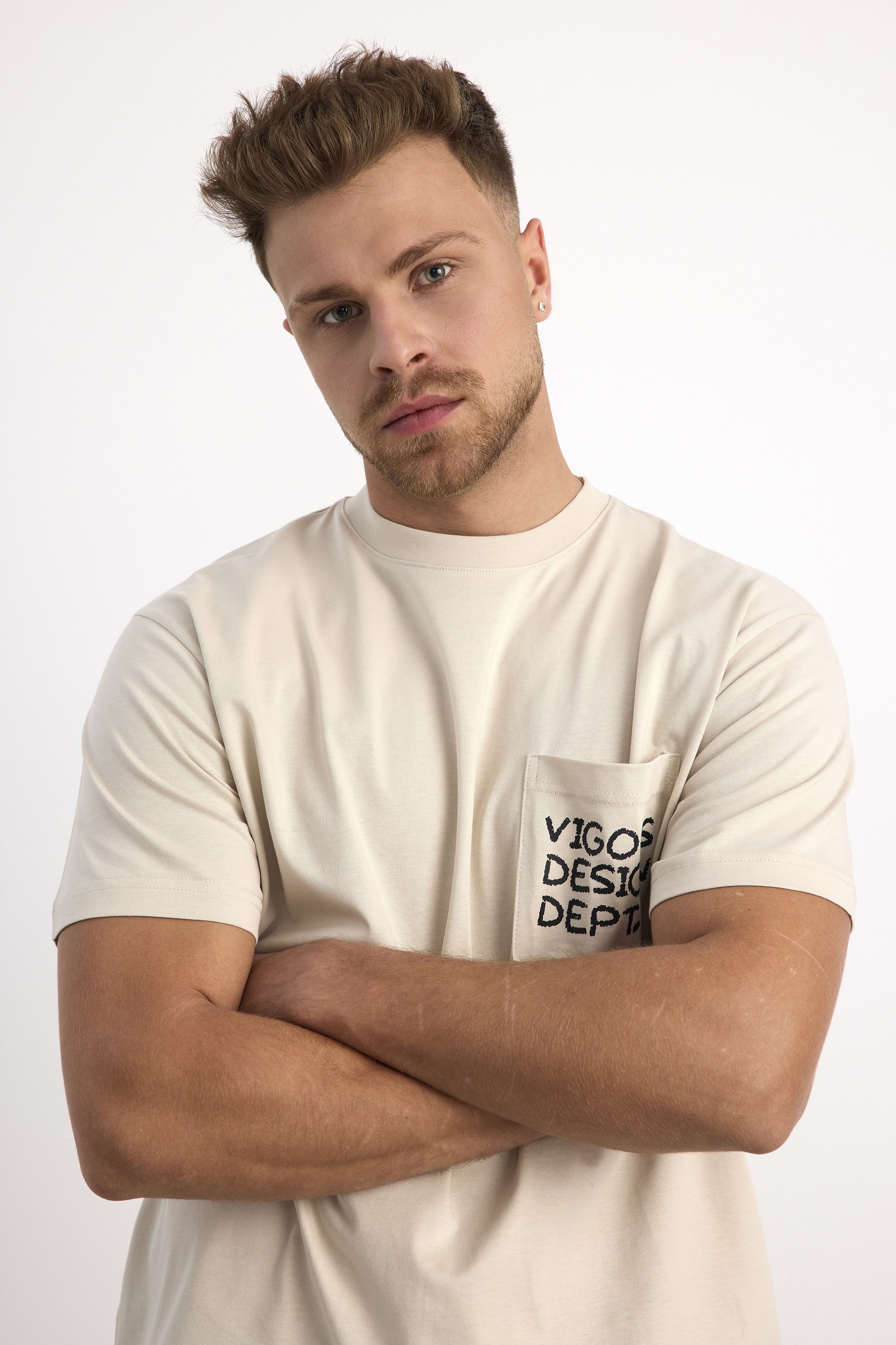 VIGOSS ACTION OVERSIZE BASKILI ERKEK T-SHIRT CEPLİ 63084-30226