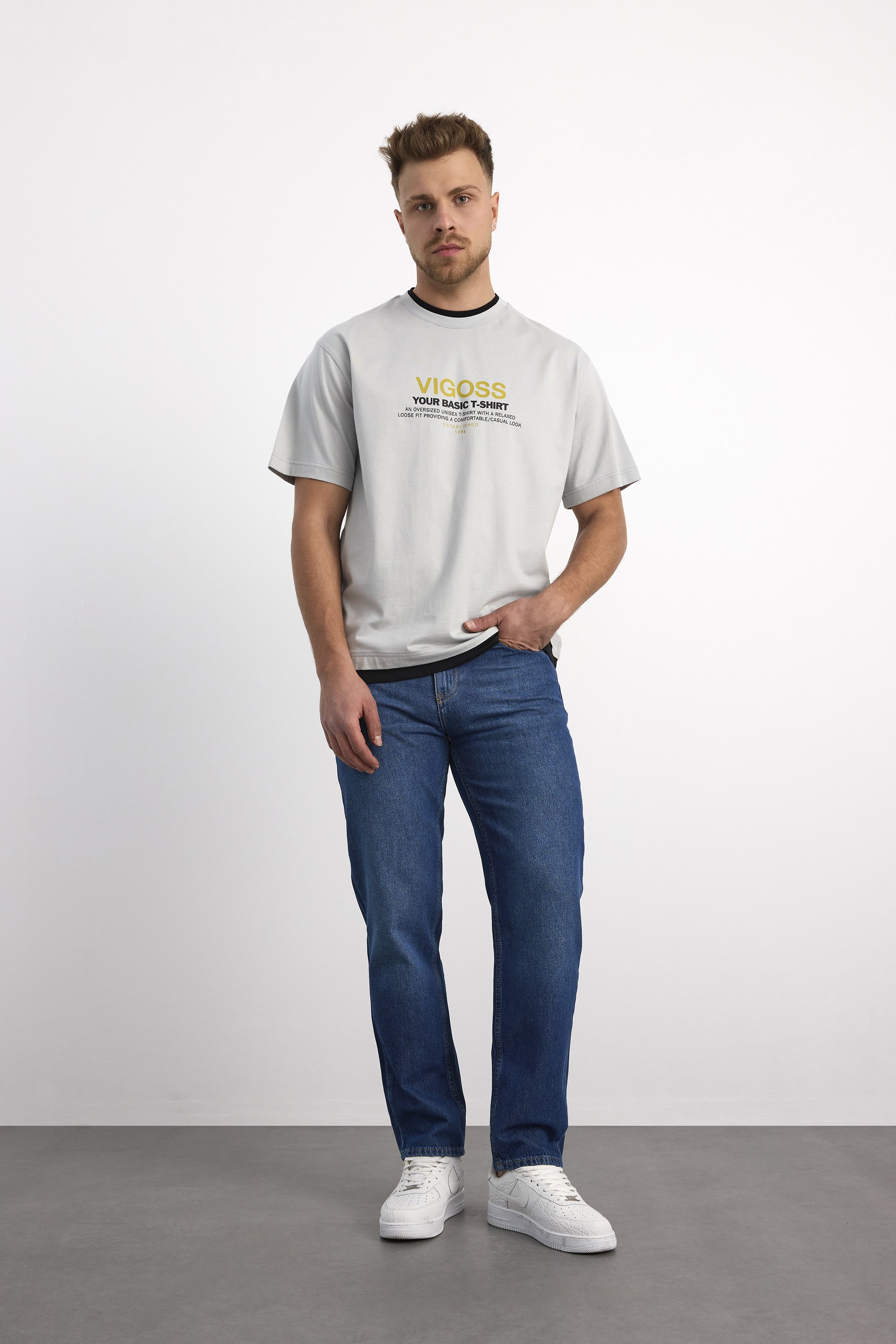 VIGOSS OVERSIZE ÇİFT YAKA ERKEK T-SHIRT 63085-30005